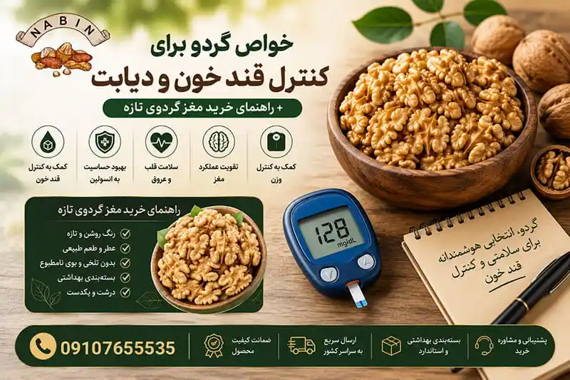 خواص گردو برای کنترل قند خون و دیابت + راهنمای خرید مغز گردو تازه