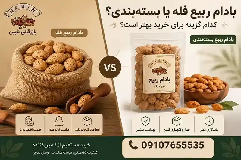 بادام ربیع فله یا بسته‌ بندی؟ کدام گزینه برای خرید بهتر است؟