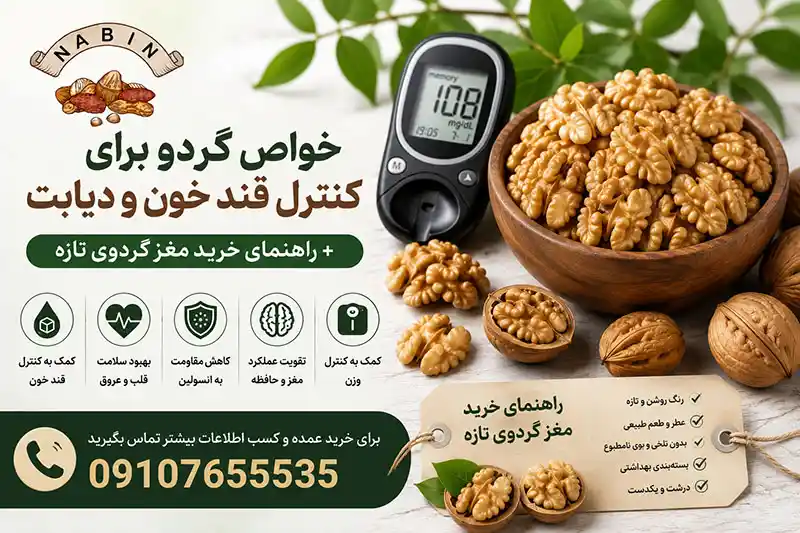 خواص گردو برای کنترل قند خون و دیابت + راهنمای خرید مغز گردو تازه